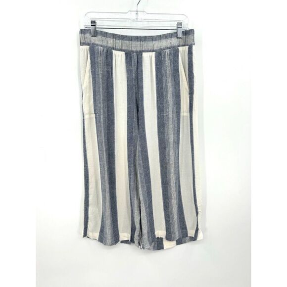 CLOTH & STONE Blue White Striped Linen Wide Leg Pull On Pants Size Medium - Picture 1 of 7